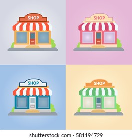 shop store Flat style vector illustration set