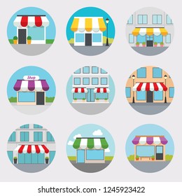 Shop, Store Front Icons Set - vector illustration, design