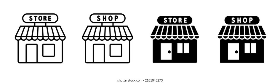 Shop and Store icon. Black icons. Vector clipart isolated on white background.