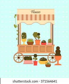 Shop and store icon in flat design style. Flower shop. Vector illustration