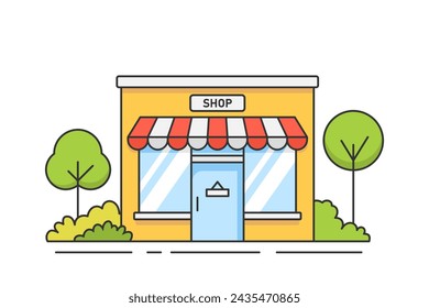 Shop store icon. Storefront building, supermarket shopping symbol. Flat vector illustration.