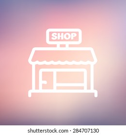 Shop store icon thin line for web and mobile, modern minimalistic flat design. Vector white icon on gradient mesh background.