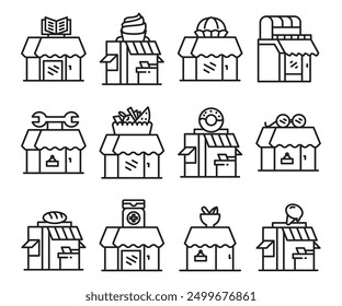 Iconos de la tienda y de la tienda fijados Ilustración vectorial