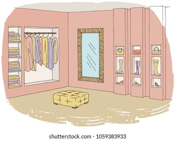 Shop store interior graphic color sketch illustration vector