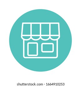 Shop or store line and block style icon design of Commerce market retail buy paying banking and consumerism theme Vector illustration