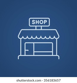 Shop store line icon for web, mobile and infographics. Vector light blue icon isolated on blue background.