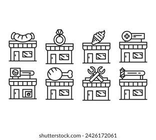 shop and store line icons vector illustration