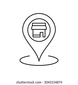 diseño vectorial de la línea del pin del almacén de tiendas, icono de línea de trazo editable