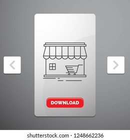 shop, store, market, building, shopping Line Icon in Carousal Pagination Slider Design & Red Download Button