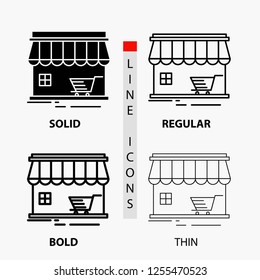 shop, store, market, building, shopping Icon in Thin, Regular, Bold Line and Glyph Style. Vector illustration