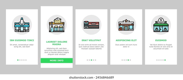 shop store market sale onboarding mobile vector. business buy, phone smartphone, supermarket digital, modern service, cart delivery shop store market sale illustrations