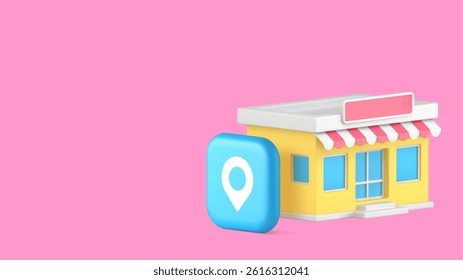 Shop store market supermarket map address location GPS navigation copy space banner vector illustration. Shopping mall center search point global positioning system route cartography technology