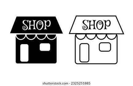Compra o tienda en forma de tienda. Diseño del conjunto de edificios de la tienda. Icono de almacenamiento