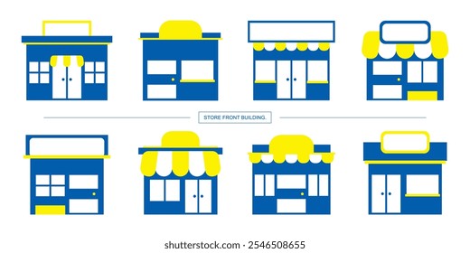 Shop Storefront Building Street Town Architecture Vector Set