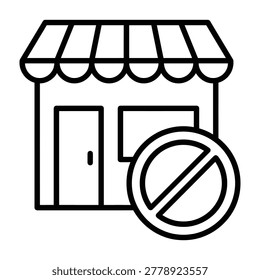 Shop storefront forbidden sign vector icon denoting business closure or restricted access with forbidden, prohibited