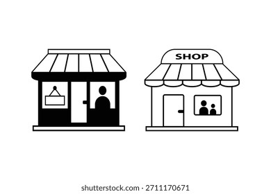 Shop Storefront Icon Pair - Line Art Style