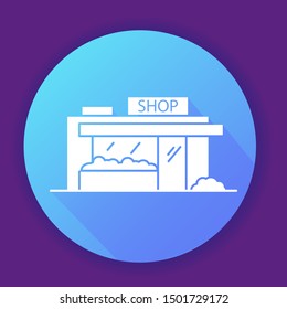 Shop storefront icon.Building facade.Isolated on a blue background.Icon for online stores and smartphone applications.Line art vector illustration.
