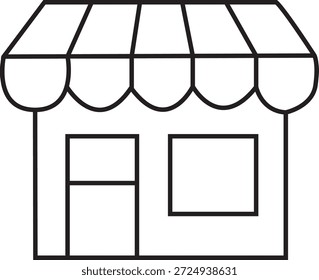 Ilustración vectorial de ícono de línea de tienda. Símbolo simple del edificio de la tienda al por menor aislado en el fondo blanco. Conveniente para los proyectos del negocio, del comercio electrónico, del mercado, de la tienda local, y del diseño comercial.