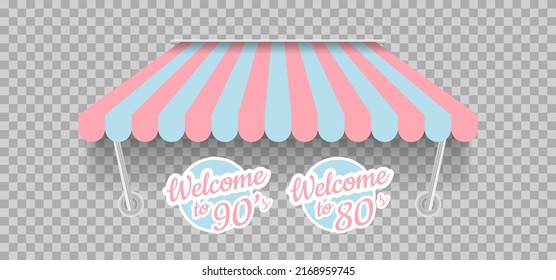 Shop sunshade with metal mount. Retro shop icon. Outdoor market tent. Retro style. Roof canopy. Vector illustration.