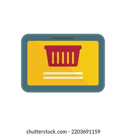 Warenkorb-Symbol kaufen. Flache Illustration von Shop-Tablettenkorb, Vektorsymbol einzeln auf weißem Hintergrund