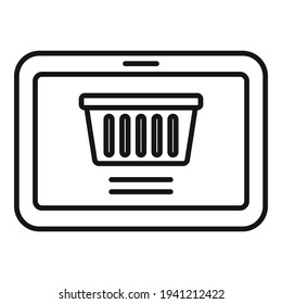 Shop tablet basket icon. Outline Shop tablet basket vector icon for web design isolated on white background