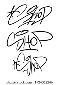 Shop tag. Graffiti inscription. Hip hop culture. 