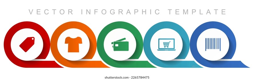 Juego de iconos de compras y comercio, iconos variados como boleto, camisa, tarjeta de crédito, laptop y código de barras para diseño web y aplicaciones móviles, diseño plano infográfico plantilla vectorial en eps 10