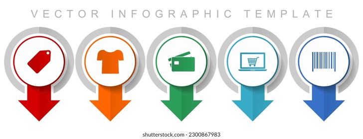 Shop and trade icon set, miscellaneous pointer icons such as ticket, shirt, credit card, laptop and bar code for webdesign and mobile applications, modern design infographic vector template