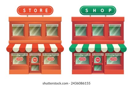 Shop. Two-story store building. Vector 3D clipart isolated on white background.