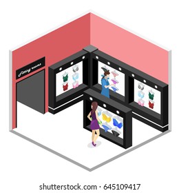 Shop of underwear. Isometric flat 3D isolated concept vector cutaway interior lingerie store