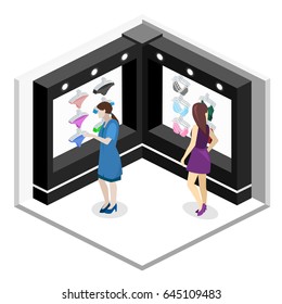 Shop of underwear. Isometric flat 3D isolated concept vector cutaway interior lingerie store