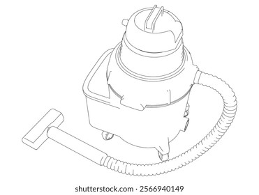 Shop Vac Line Art Vector Illustration on White Background. Detailed Design for Cleaning, Industrial, and Workshop Use