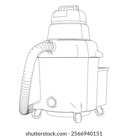 Shop Vac Line Art Vector Illustration on White Background. Detailed Design for Cleaning, Industrial, and Workshop Use