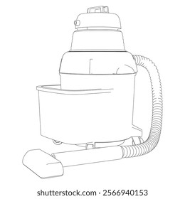 Shop Vac Line Art Vector Illustration on White Background. Detailed Design for Cleaning, Industrial, and Workshop Use