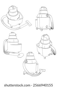 Shop Vac Line Art Vector Illustration on White Background. Detailed Design for Cleaning, Industrial, and Workshop Use