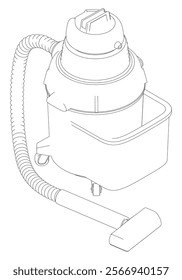 Shop Vac Line Art Vector Illustration on White Background. Detailed Design for Cleaning, Industrial, and Workshop Use