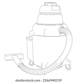 Shop Vac Line Art Vector Illustration on White Background. Detailed Design for Cleaning, Industrial, and Workshop Use