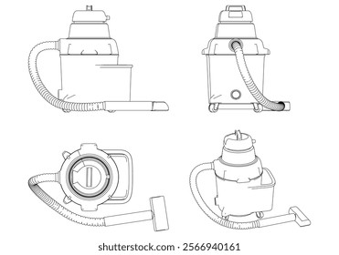 Shop Vac Line Art Vector Illustration on White Background. Detailed Design for Cleaning, Industrial, and Workshop Use