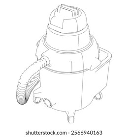 Shop Vac Line Art Vector Illustration on White Background. Detailed Design for Cleaning, Industrial, and Workshop Use