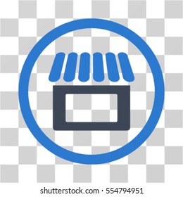 Shop vector bicolor rounded icon. Image style is a flat icon symbol inside a circle, smooth blue colors, transparent background.
