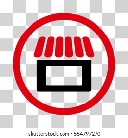 Shop vector bicolor rounded icon. Image style is a flat icon symbol inside a circle, red and black colors, transparent background.