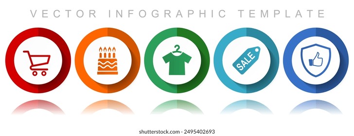 Shop vector icon collection, miscellaneous icons such as shopping cart, birthday cake, clothes and sale, flat design infographic template in eps 10