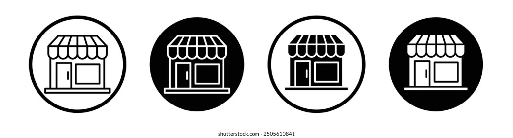 Conjunto de iconos de Vector de la tienda de estilo relleno y delineado negro.