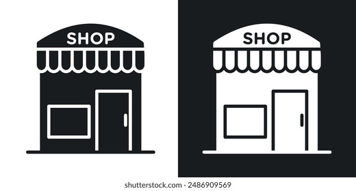 Shop vector icon set in solid black and white color