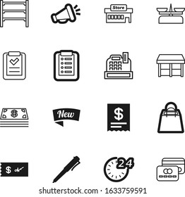 shop vector icon set such as: hours, work, loudspeaker, counter, scale, center, ticket, gift, speaker, weigh, plastic, goods, office, debt, clock, weighing, building, megaphone, message, ink, local