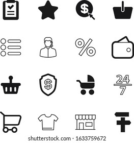 shop vector icon set such as: wallet, street, percentage, product, safeguard, assistance, clock, window, work, shape, operator, hrs, coin, list, sell, face, tshirt, check, polo, hour, childhood
