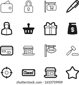 shop vector icon set such as: placard, art, work, sack, authority, star, contact, happy, privacy, rich, goal, ornaments, telephone, credit, headset, help, helpline, objective, online, service