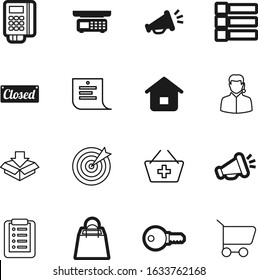 shop vector icon set such as: lock, fashion, vintage, e-commerce, house, weigher, sheet, site, objective, shadow, text, man, sticker, scales, user, sport, package, empty, headset, sell, reader