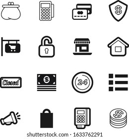shop vector icon set such as: signage, keyhole, hold, coins, income, empty, wage, loudspeaker, support, board, pub, residential, warning, privacy, commerce, real, account, window, bakery, shield