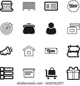 shop vector icon set such as: scanner, target, broadcast, happy, digital, facade, christmas, special, debit, building, pictogram, window, communication, drop, bill, arrow, objective, strategy, mobile